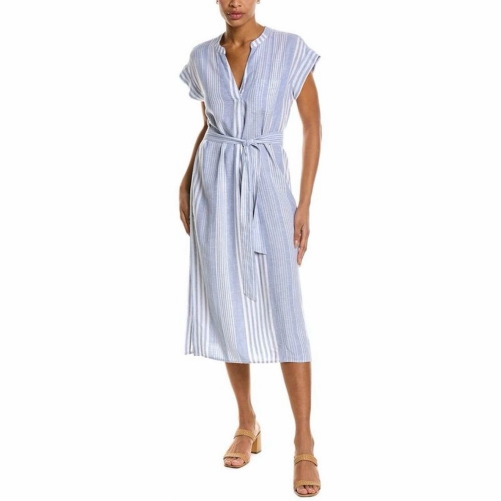 RAILS Suri Linen Blend Midi Dress Blue Dusk Stripe Small